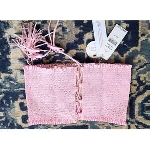 PilyQ Champagne PinkReversible Smocked Lace-up Bandeau Bikini Swim Top M